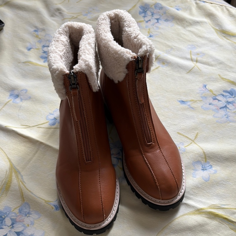 Tan and Cream Winter Boots with Plush Lining